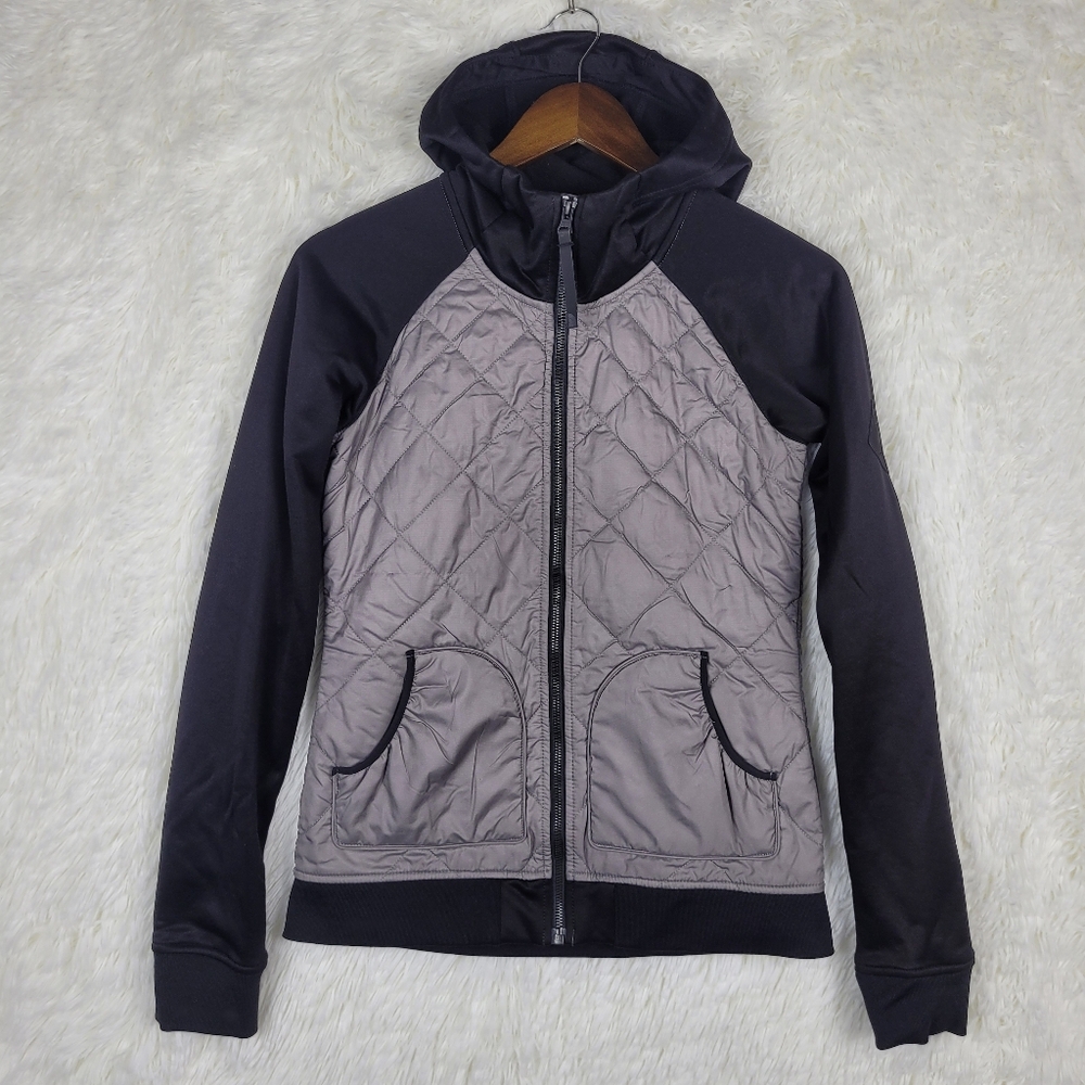 The North‎ Face Women's XS Hybrid Quilted Puffer Zip-Up Hooded Jacket Black Gray